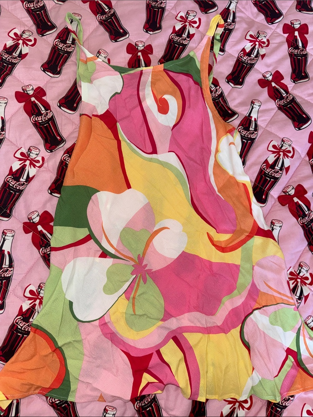 Colorful Floral Abstract top open back  - Pink, Yellow, Green, Orange
